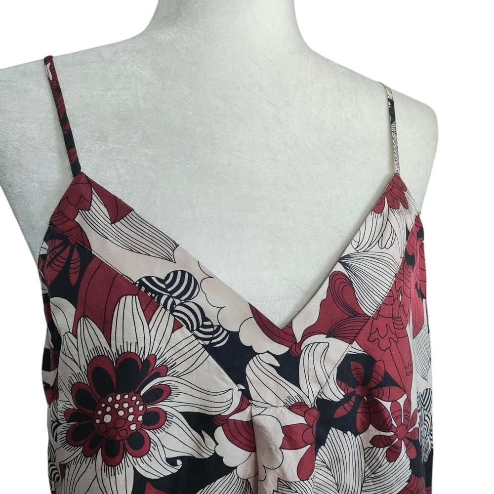 Old Navy Y2K 100% Silk Floral Camisole V-Neck Tank Top Burgundy 2000s Boho Large - Picture 5 of 9